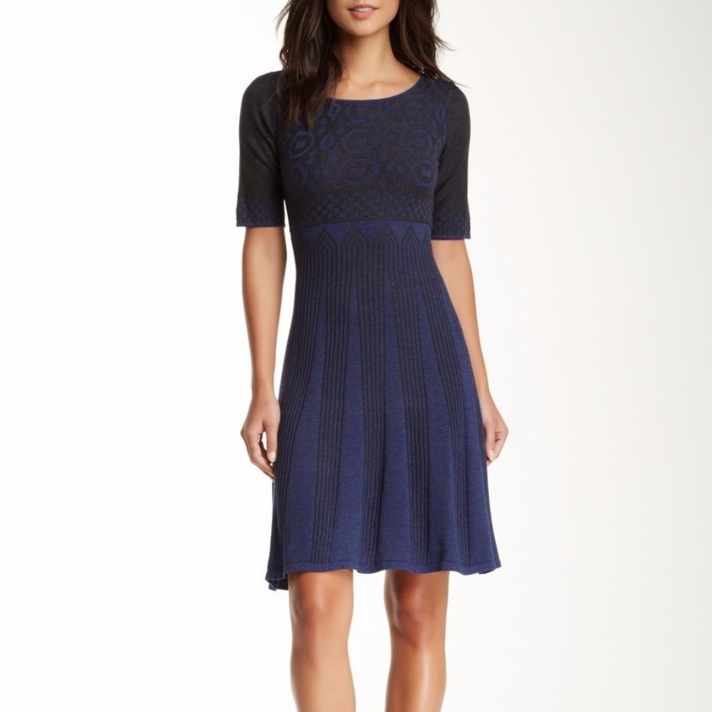 MAX STUDIO Knit Sweater Fit & Flare Cotton Dress